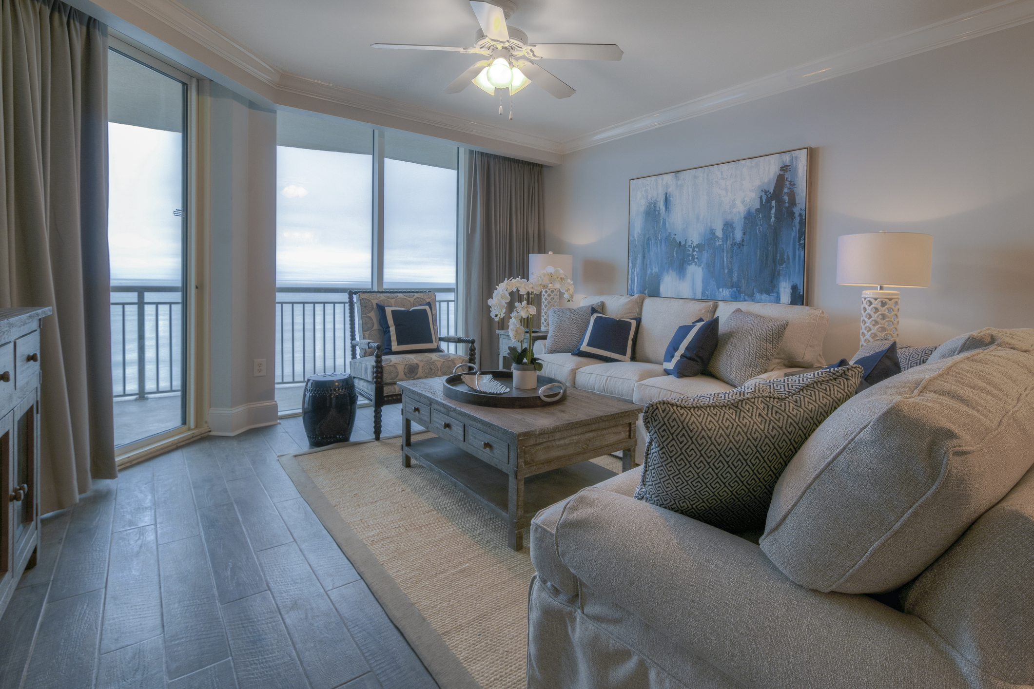 Luxury Myrtle Beach condo with serene ocean views and designer furnishings.